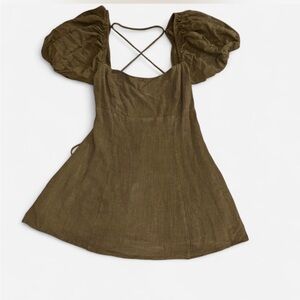 Lulus Olive Puff Sleeve Dress